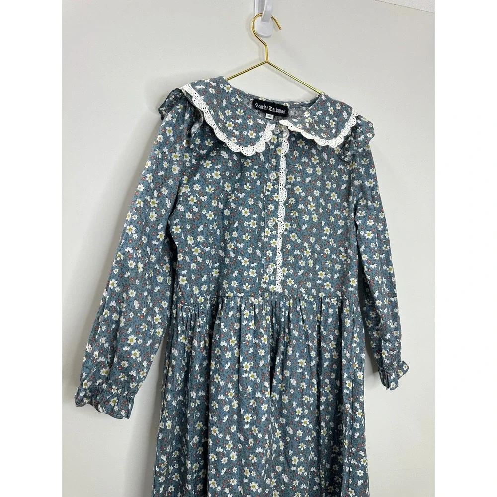 Scarlet Darkness Girls Colonial Prairie Cottagecore Dress Floral Pioneer Sz 10Y - Picture 3 of 12
